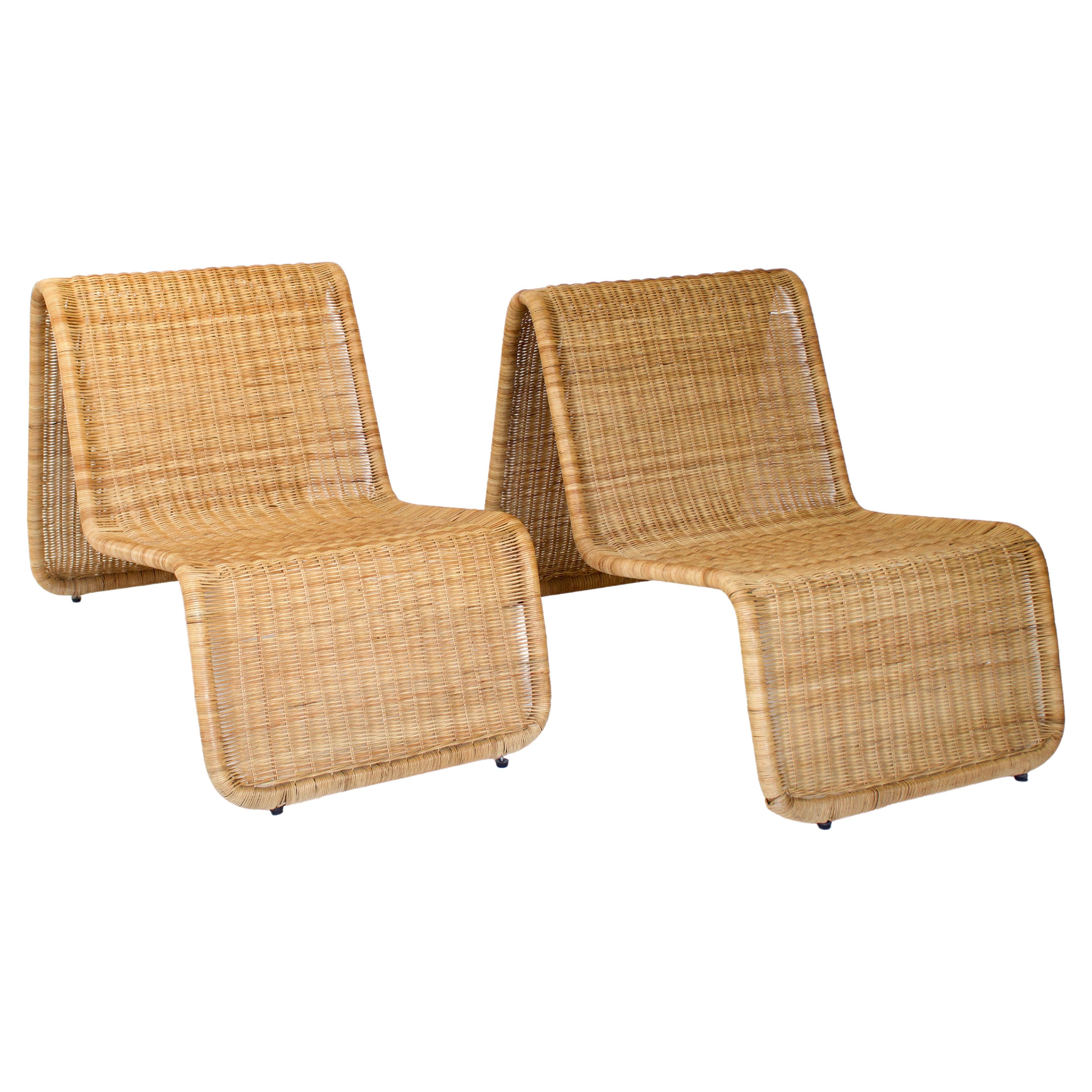 Tito Agnoli Wicker or Rattan Sculptural Italian Lounge Chairs "P3" for Bonacina
