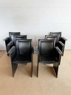 Tito Agnoli x Calligaris Sillas de comedor postmodernas italianas de cuero, años 80, Italia