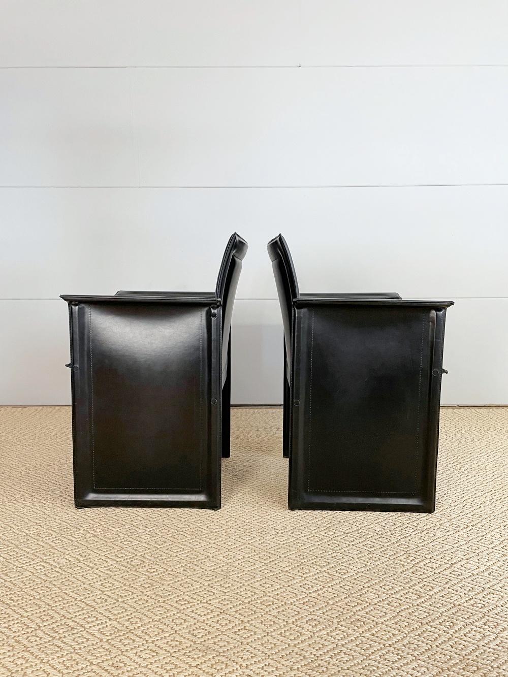 Post-Modern Tito Agnoli x Calligaris Italian Postmodern Leather Dining Chairs, 1980s, Italy For Sale