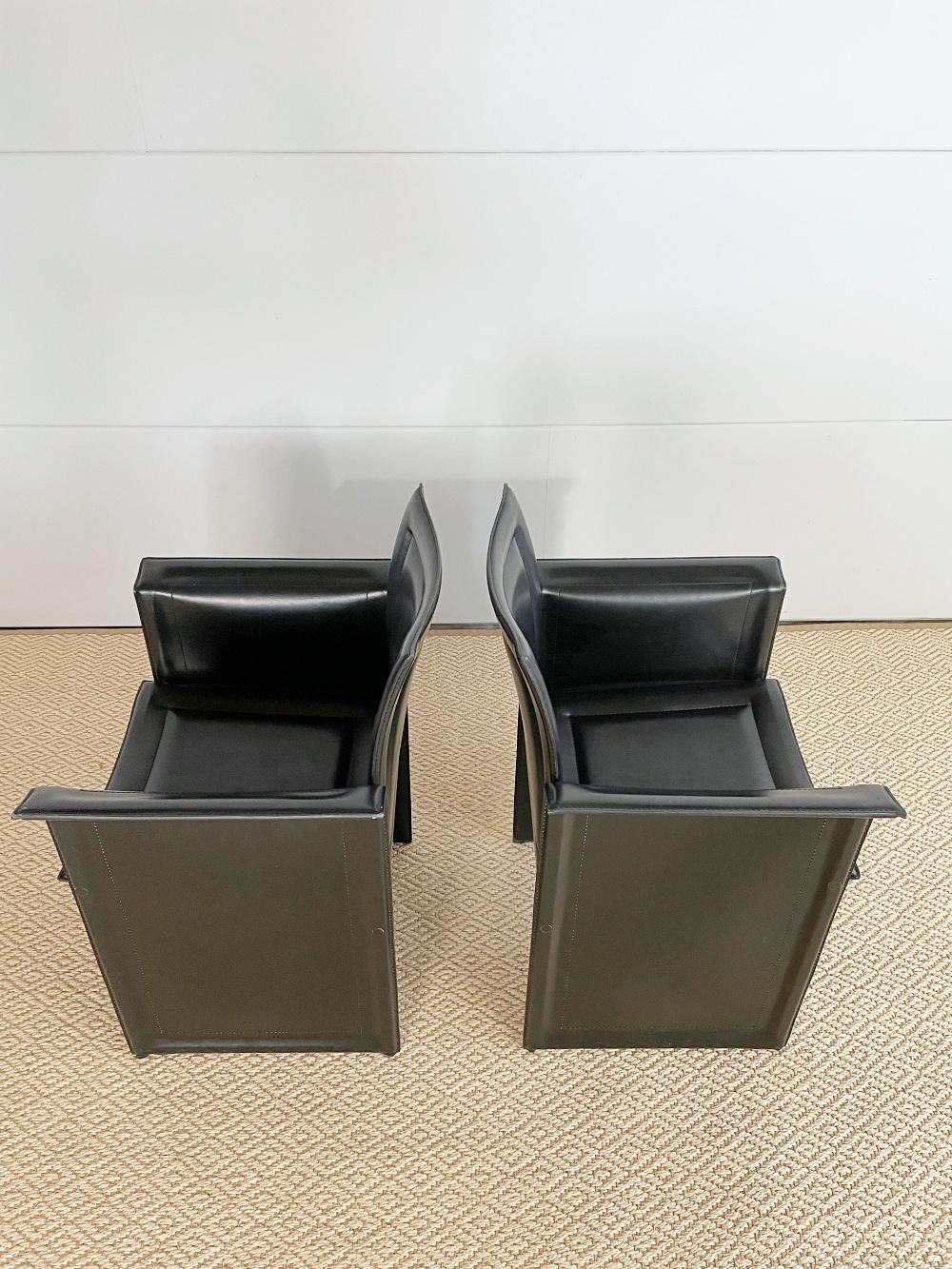 Tito Agnoli x Calligaris Italienische postmoderne Esszimmerstühle aus Leder, 1980er Jahre, Italien im Angebot 2