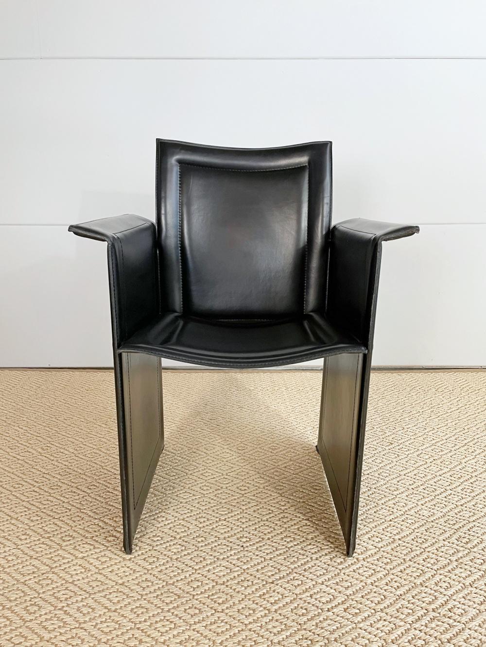 Late 20th Century Tito Agnoli x Calligaris Italian Postmodern Leather Dining Chairs, 1980s, Italy For Sale