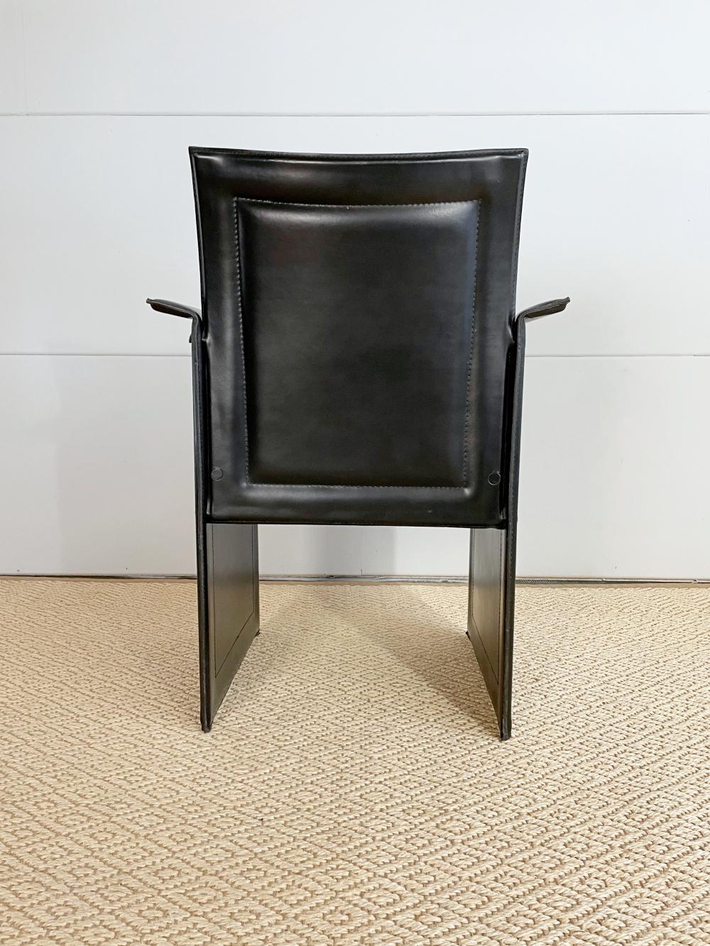 Tito Agnoli x Calligaris Italian Postmodern Leather Dining Chairs, 1980s, Italy For Sale 1