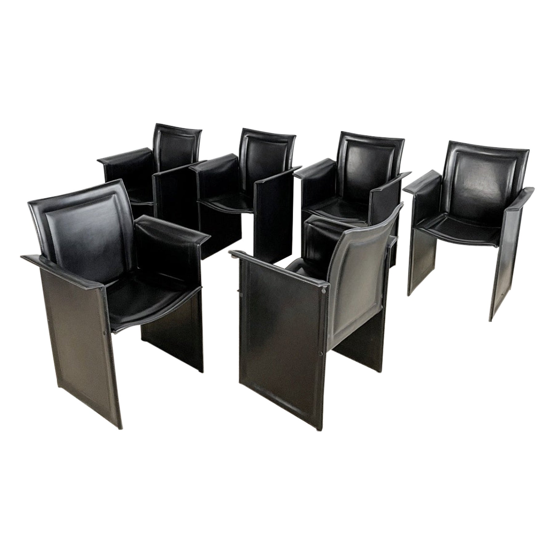 Tito Agnoli x Calligaris Italienische postmoderne Esszimmerstühle aus Leder, 1980er Jahre, Italien