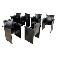Tito Agnoli x Calligaris Sillas de comedor postmodernas italianas de cuero, años 80, Italia