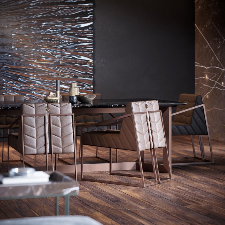 Tito Contemporary Quartzite Dining Table and 8 Leather Ell Chairs by