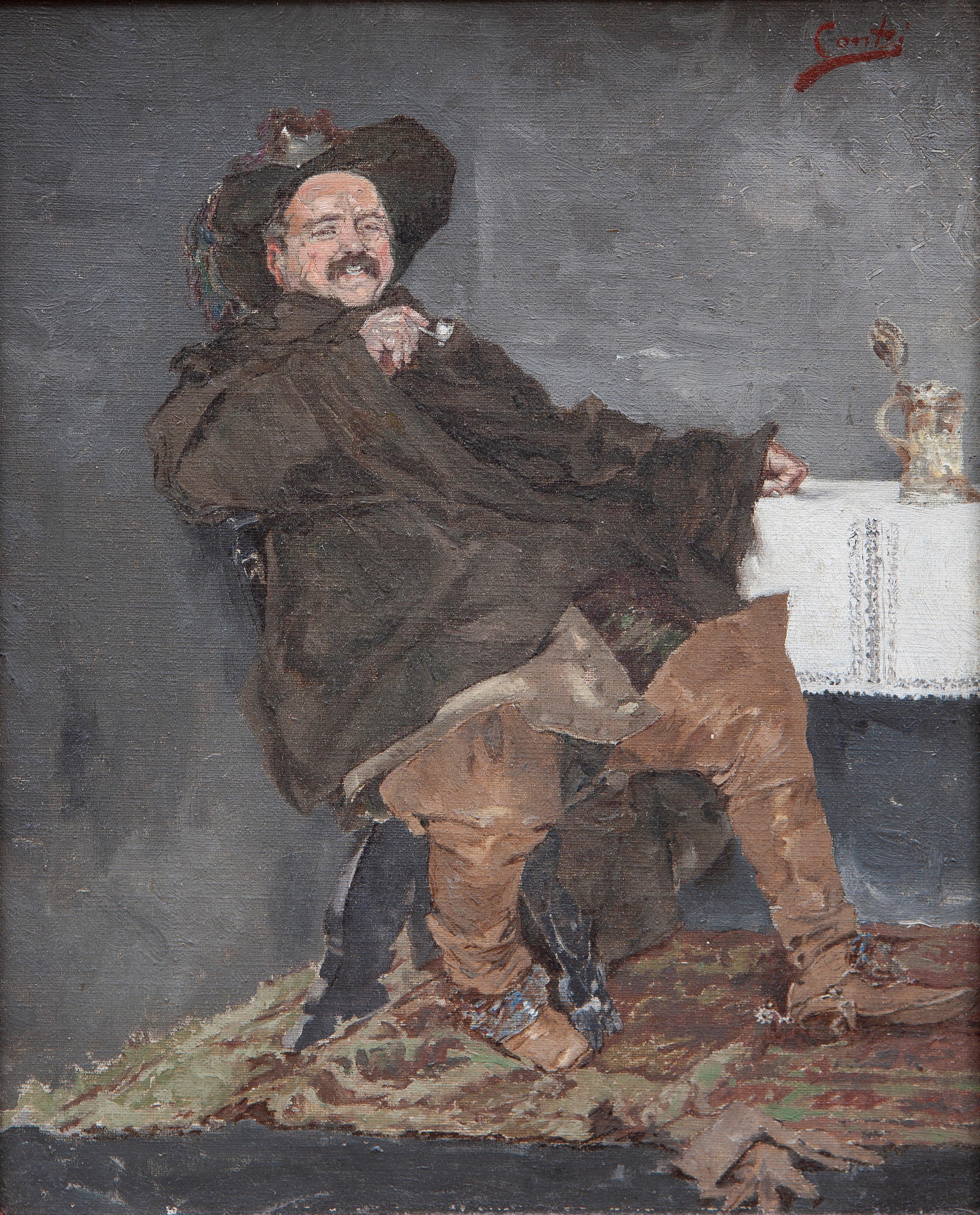 Portrait of a Buttero - Painting by Tito Conti (Firenze, 1842 – 1924) 