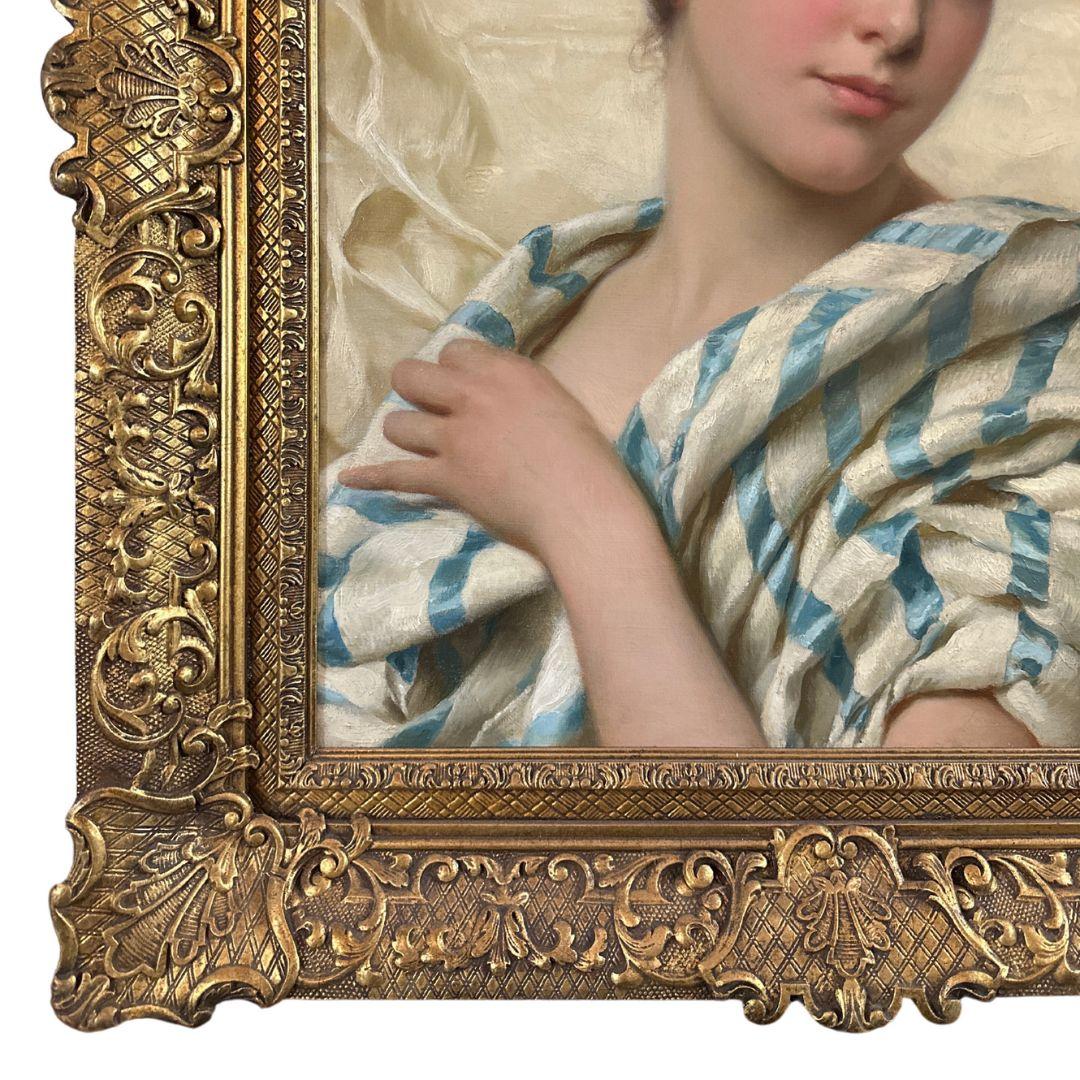 Italienische Schönheit des 19. Jahrhunderts, Antikes Porträt, Ölgemälde auf Leinwand im Angebot 1