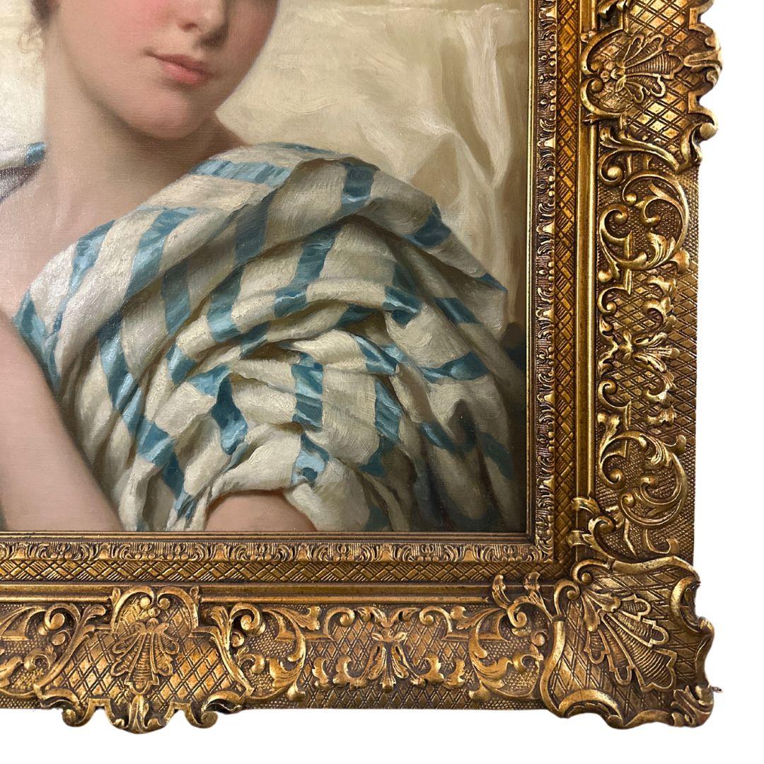 Italienische Schönheit des 19. Jahrhunderts, Antikes Porträt, Ölgemälde auf Leinwand im Angebot 2