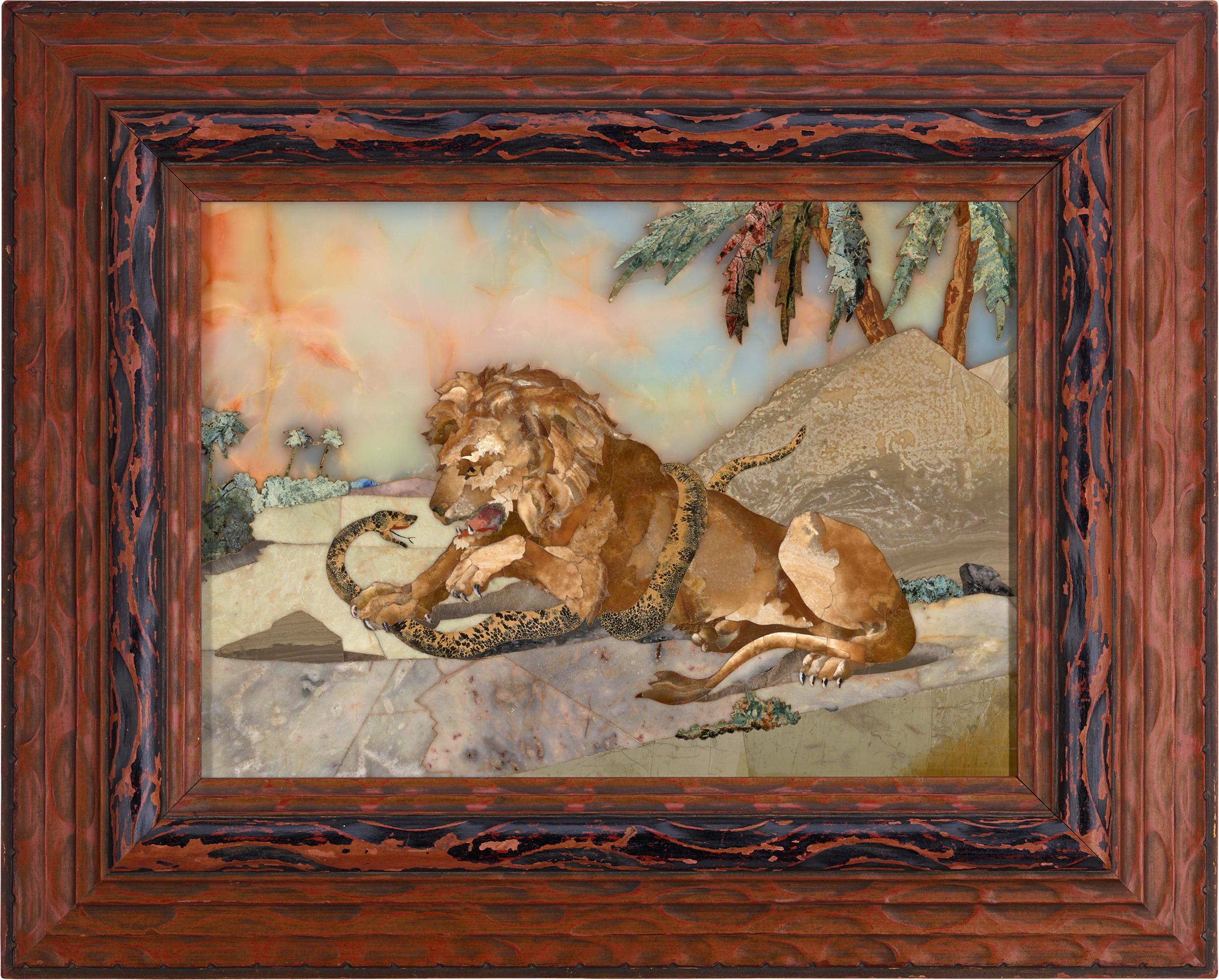 Pietre Dure Plaque with Lion by Tito Francolini For Sale 1