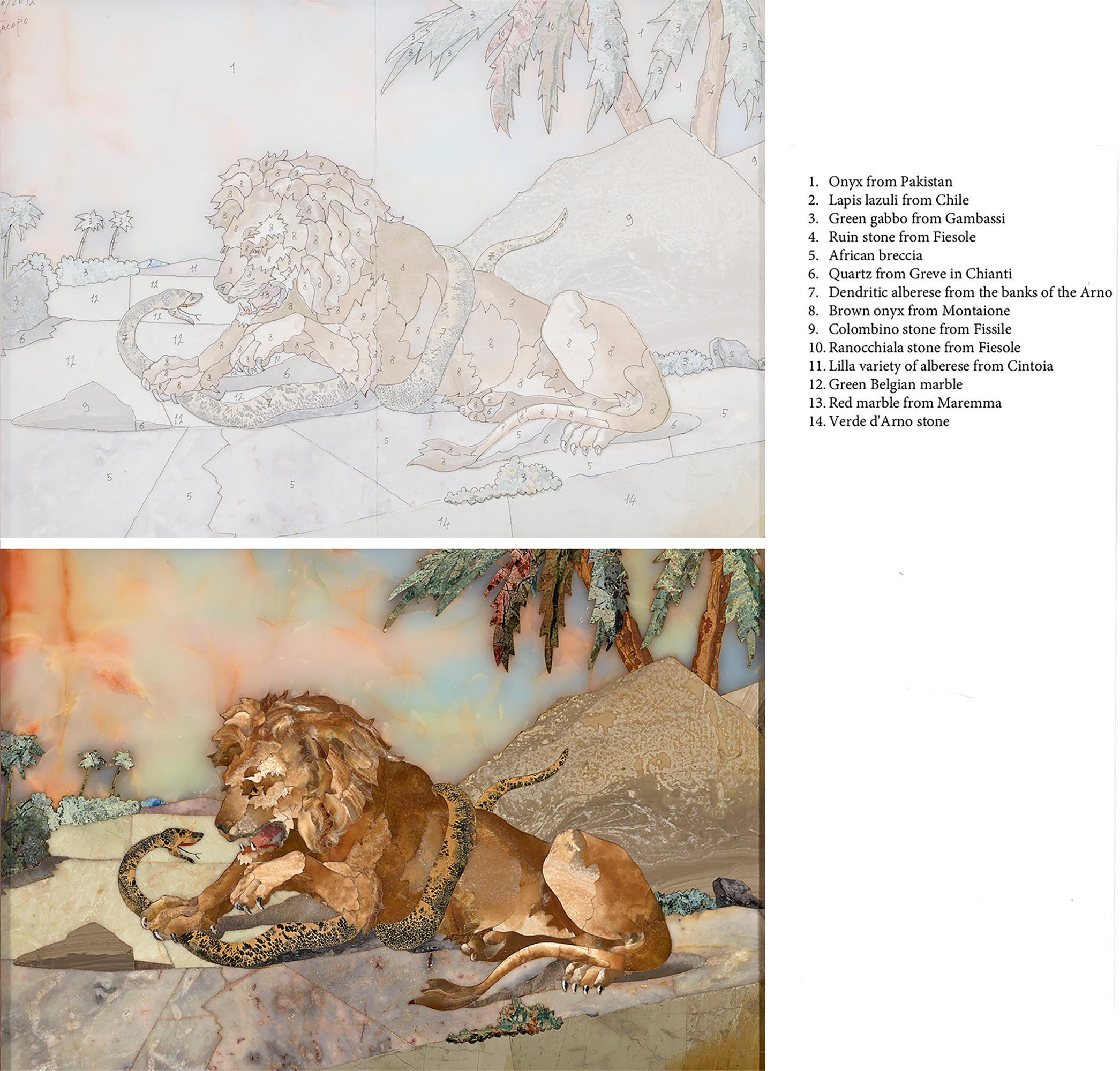 Pietre Dure Plaque with Lion by Tito Francolini For Sale 3