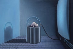 Plugged In, pittura a olio surrealista di Tito Salomoni