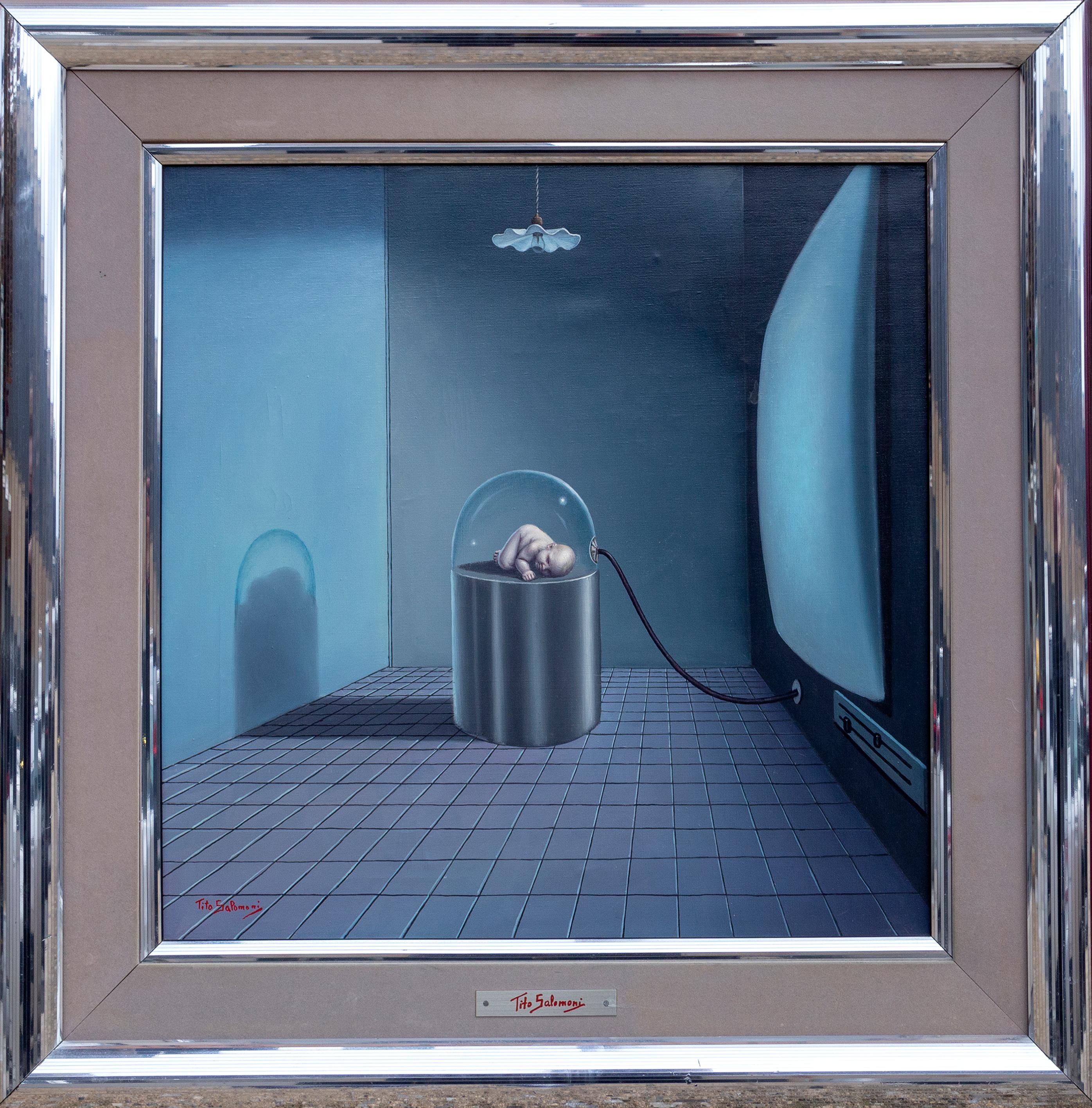 Plugged In, surrealistisches Ölgemälde von Tito Salomoni