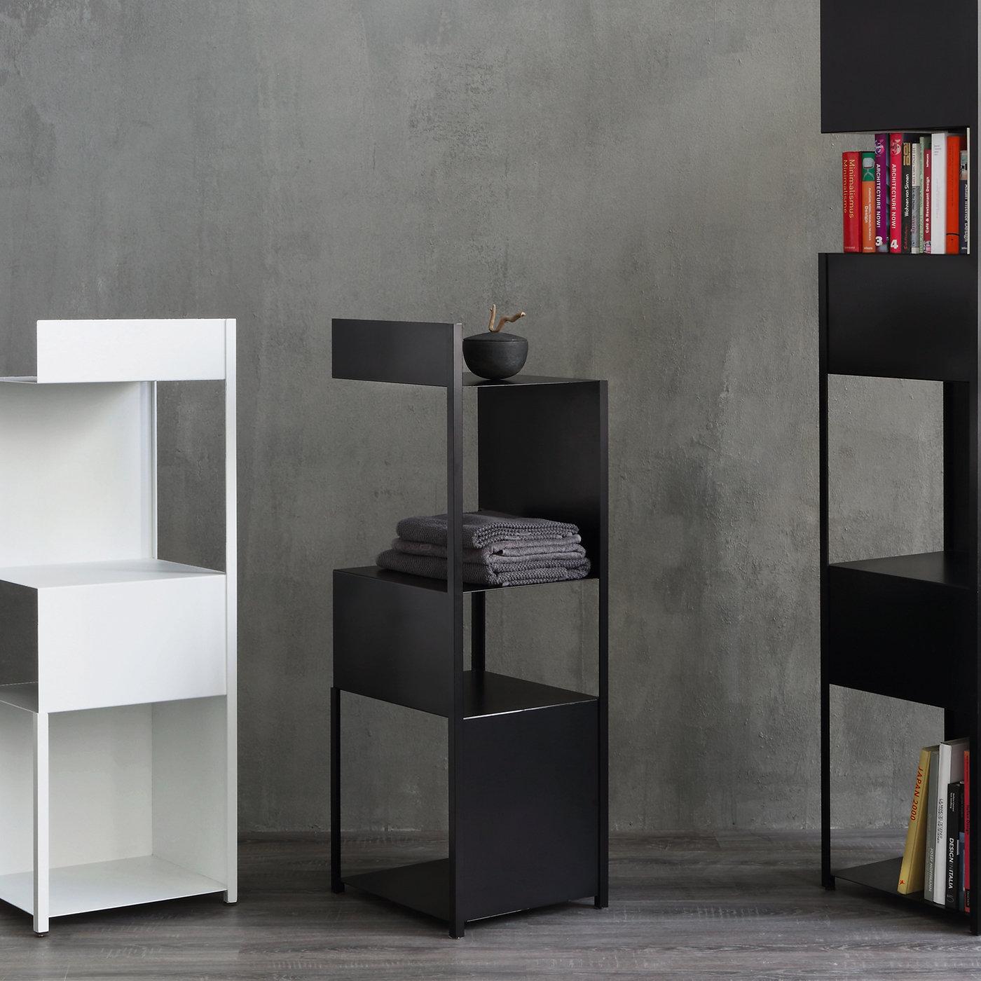 From a collection of essential contemporary designs, the Tito Shelves offer an original display for books, plants and photos. Playing with empty spaces, the shelves open up on all four sides, allowing you to show off three-dimensional objects from