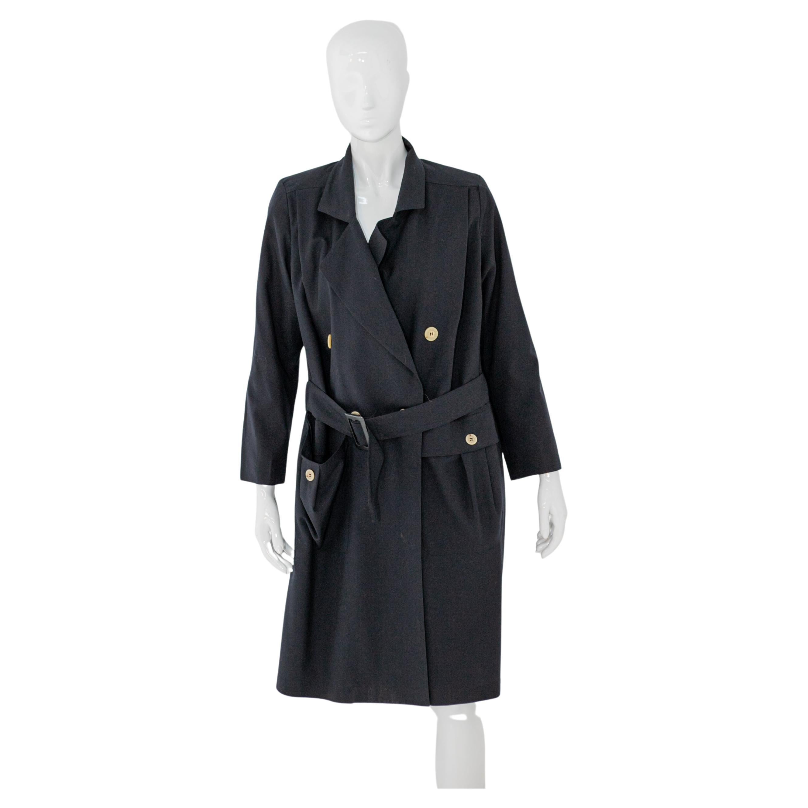 Titolo Vintage Black Trench Coat with Belt