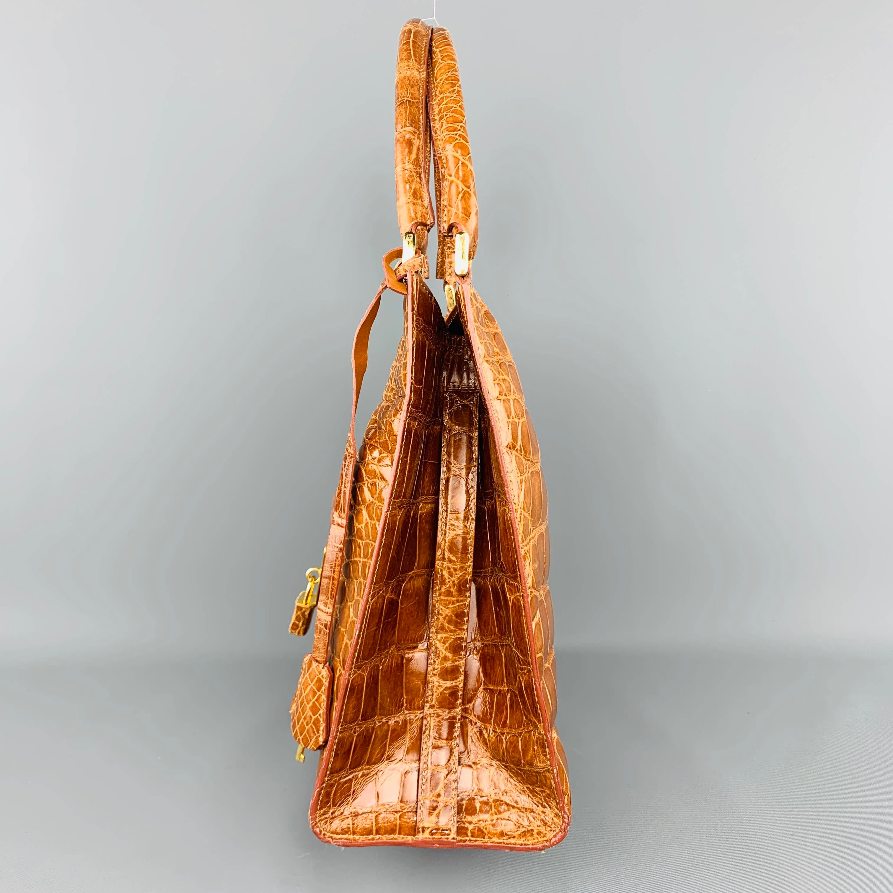 TITTI DELL'ACQUA MILANO Cognac Tan Alligator Leather Tote Handbag In Excellent Condition In San Francisco, CA