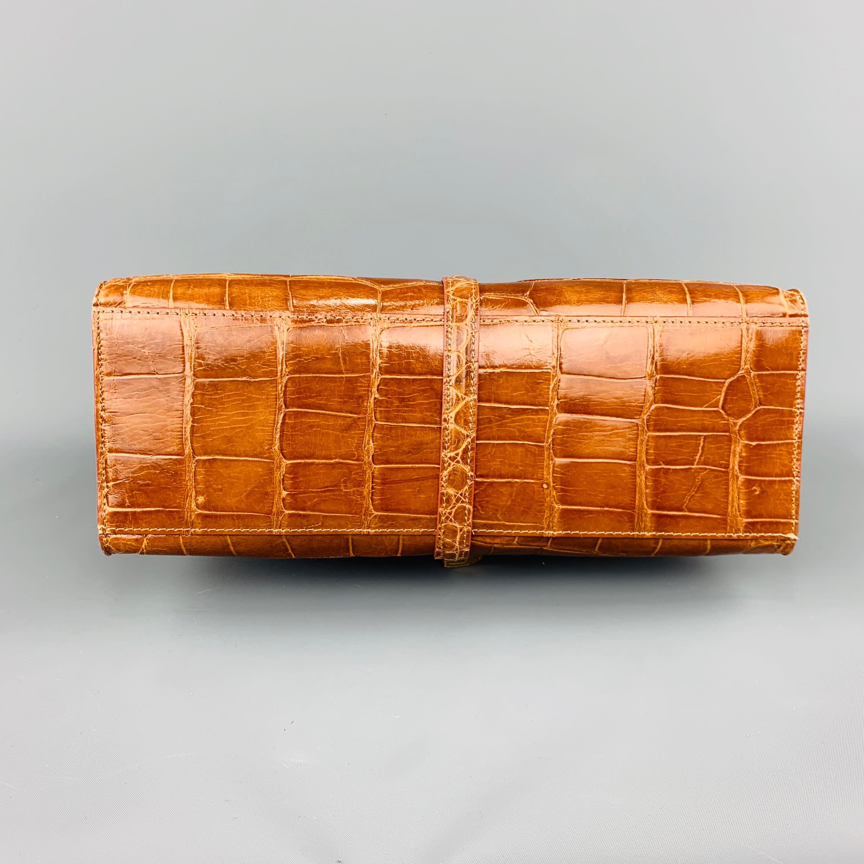 TITTI DELL'ACQUA MILANO Cognac Tan Alligator Leather Tote Handbag 1