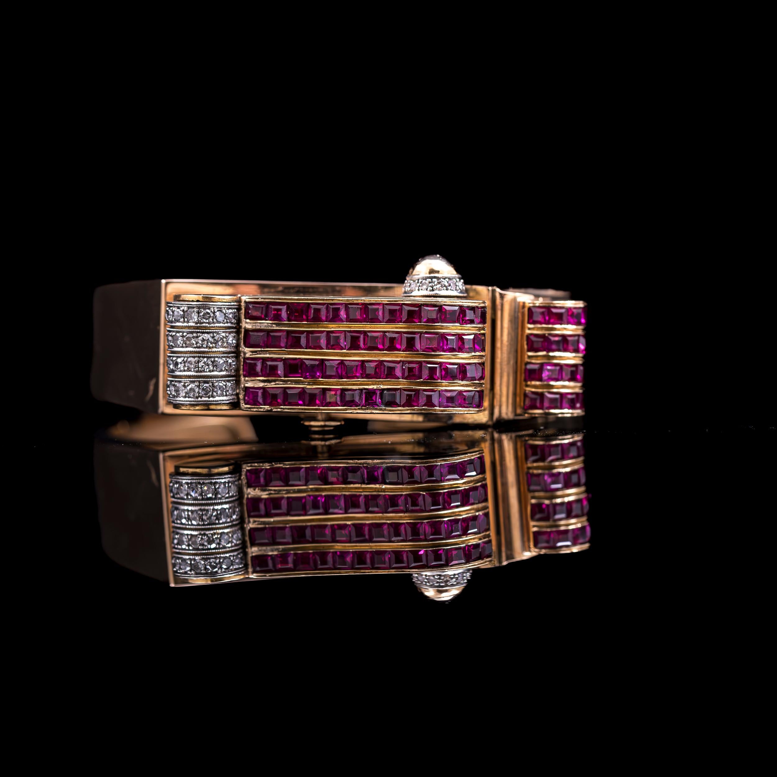 Titus Art Deco Odeonesque Concealed Cocktail Bracelet Watch Diamonds Gold 1940s For Sale 5