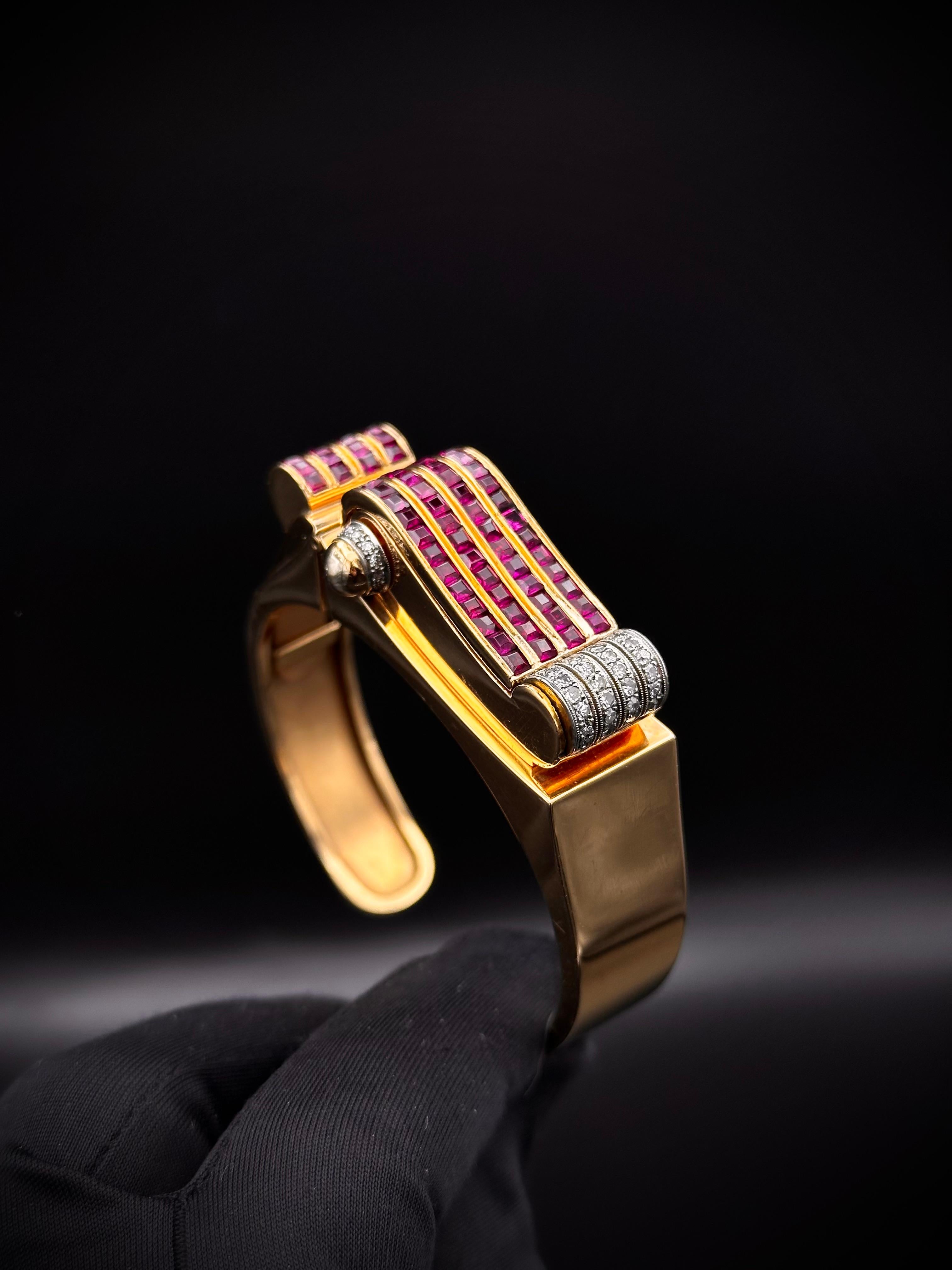 Titus Art Deco Odeonesque Concealed Cocktail Bracelet Watch Diamonds Gold 1940s For Sale 9