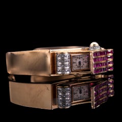 Titus Late Art Deco Odeonesque Concealed Cocktail Bracelet Watch Diamonds Gold