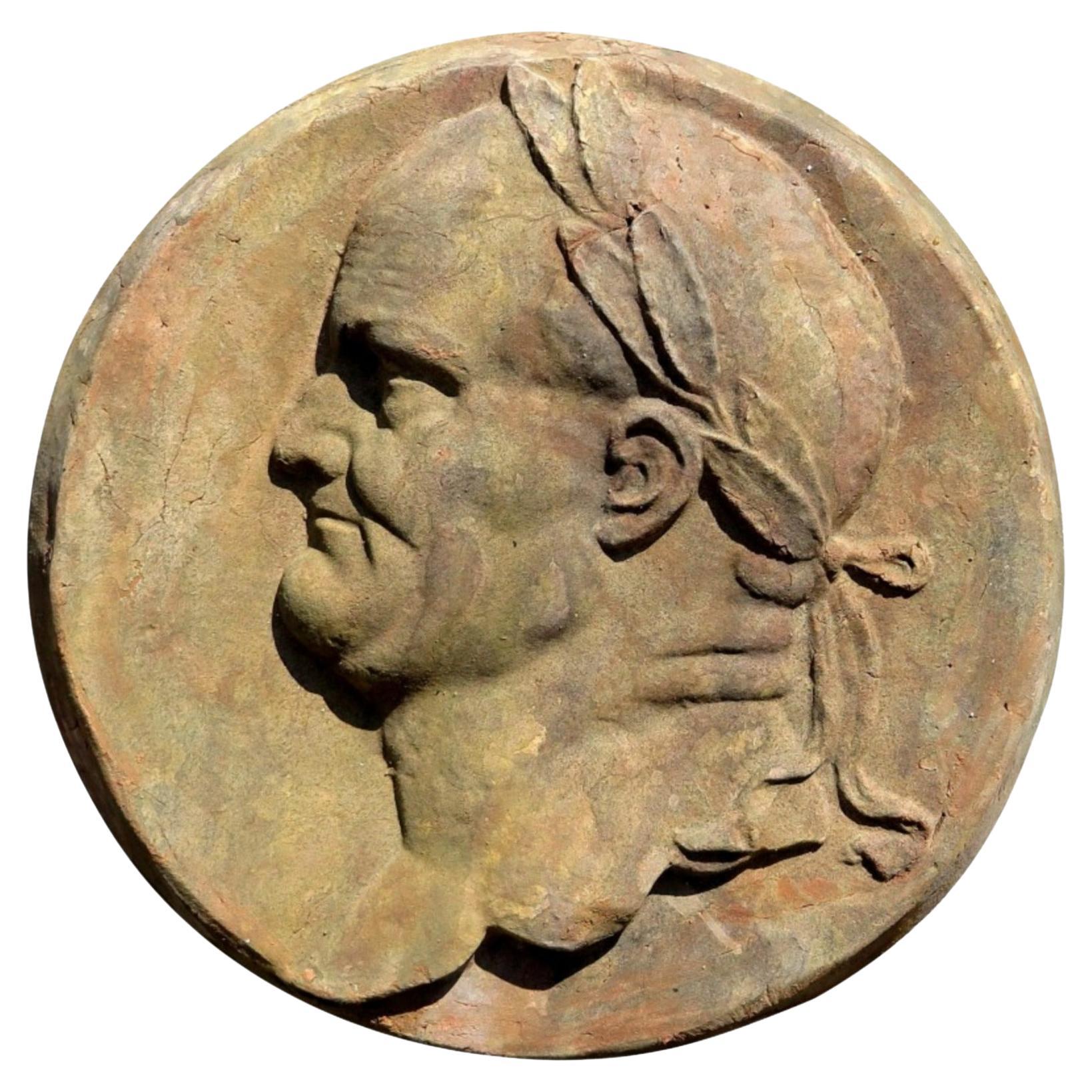 Titus Roman Emperor, Terracotta Round End, 19th Century For Sale