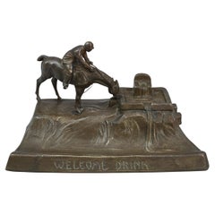 Used Titze Bronze Inkwell With Horse And Rider