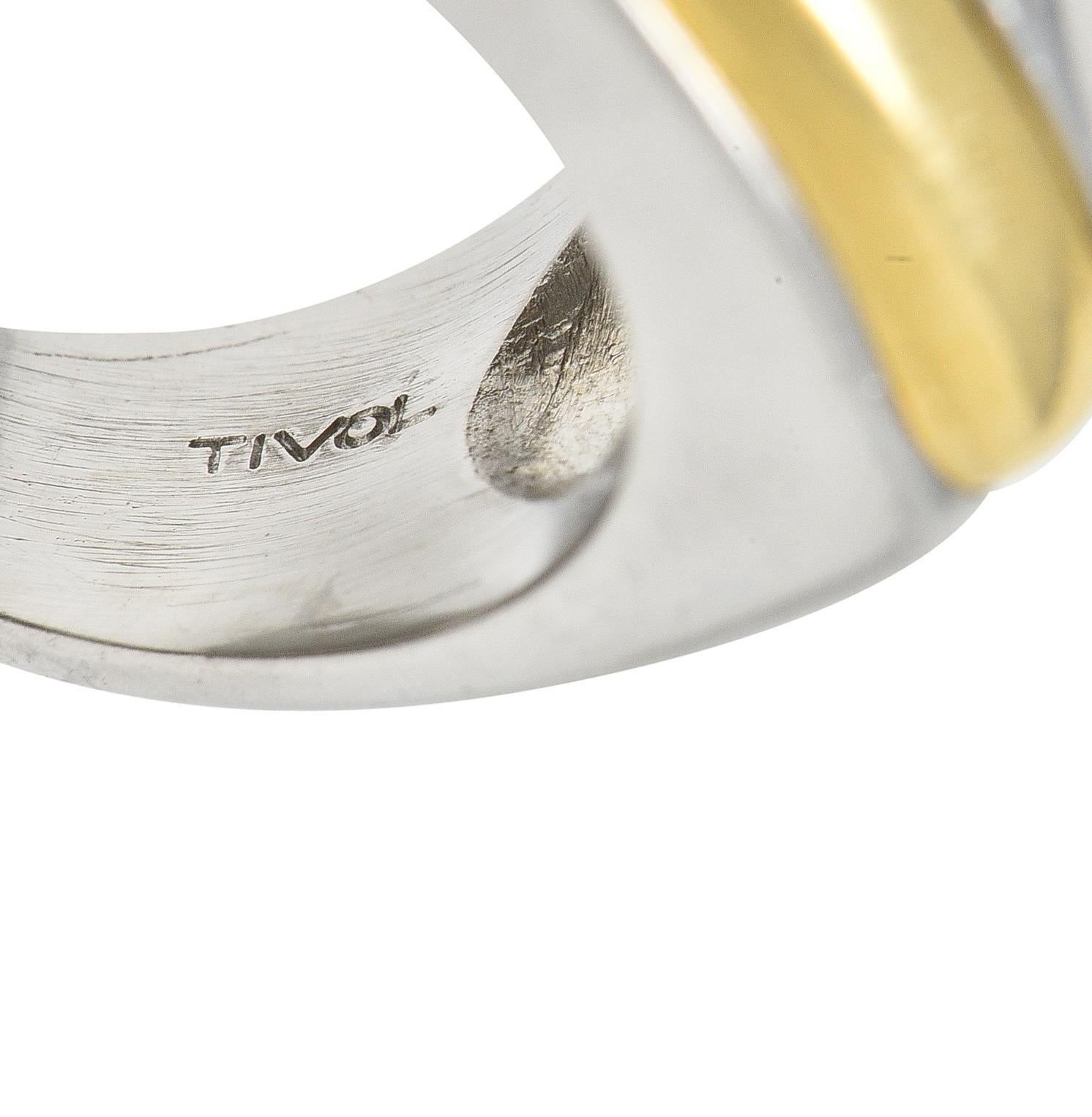 Tivol 1990s Diamond Onyx Platinum 18 Karat Gold Inlay Vintage Signet Ring 3