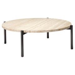 Tivoli Coffee Table 4 Legs Round Travertine Top Oil Rubbed Bronze Base