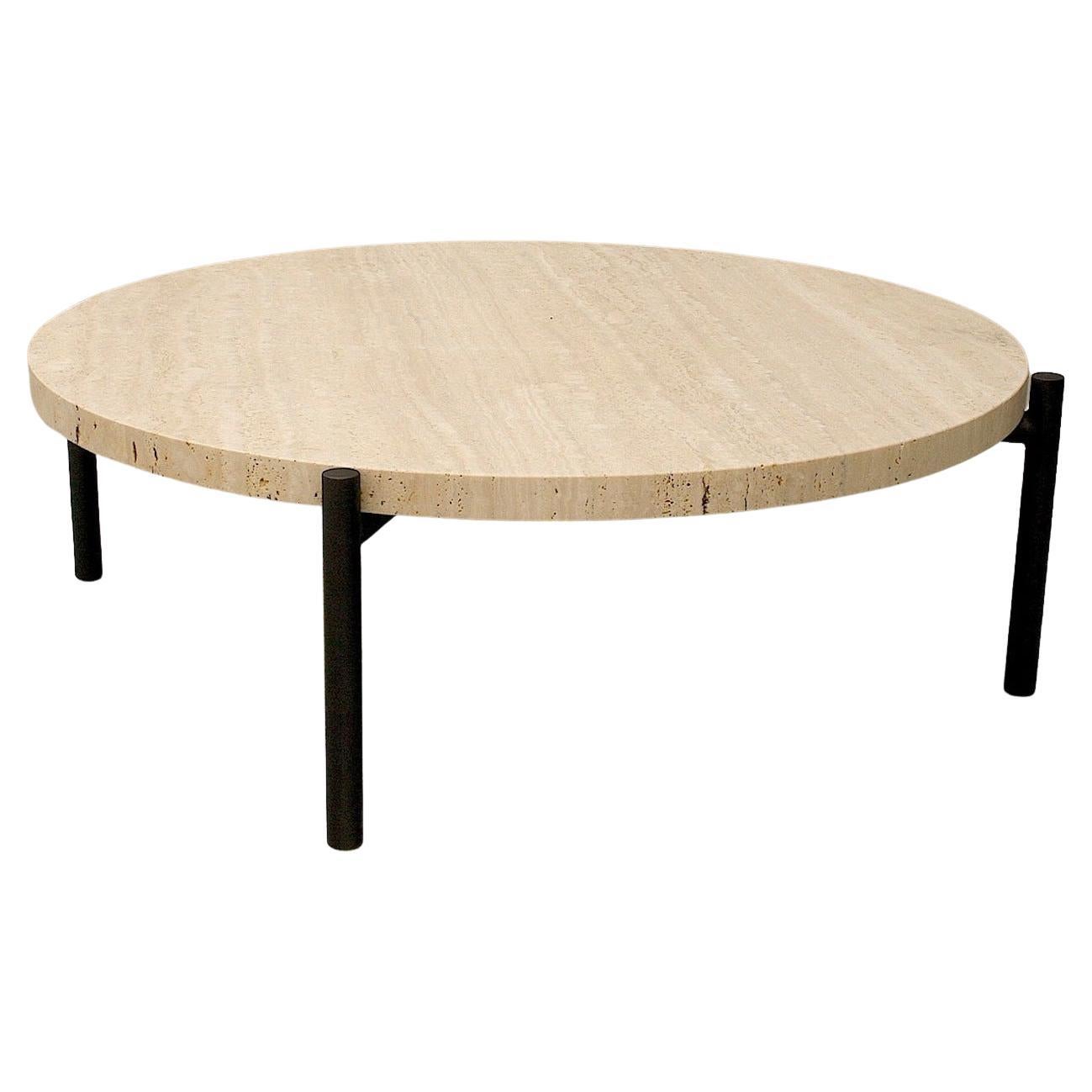 Tivoli Coffee Table Round 4 Legs Brass Base Travertine Top 44"D