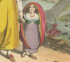 Tivoli Costumes & Temple of Vesta - 1819 Etching of Italian Heritage