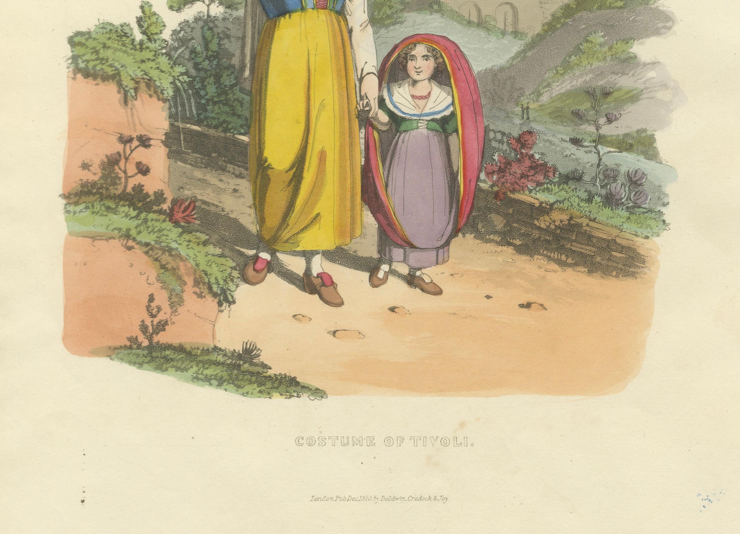 Tivoli-Kostüme und Tempel der Vesta - Radierung von 1819 mit italienischem Erbe im Zustand „Gut“ im Angebot in Langweer, NL