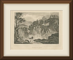 Tivoli in Italy, Cascades, Grand Tour View, Antique Engraving, circa 1820