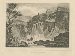 Tivoli in Italy, Cascades, Grand Tour View, Antique Engraving, circa 1820