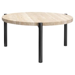 Table d'appoint Tivoli ronde 26 po. (D) 3 pieds plaqué bronze huilé + plateau en travertin