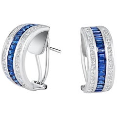 Tivon 18 Carat Gold Diamond and Blue Sapphire Channel Set Pin and Clip Earrings