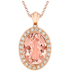 Tivon 18 Carat Gold Oval Cut Peach-Pink Morganite and White Diamond Set Pendant