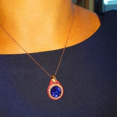 Tivon 18 Carat Rose Gold AAAA+ Tanzanite, Pink Sapphire and Diamond Pendant