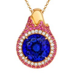 Tivon 18 Carat Rose Gold AAAA+ Tanzanite, Pink Sapphire and Diamond Pendant