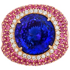 Tivon 18 Carat Rose Gold AAAA+ Tanzanite, Pink Sapphire and Diamond Ring Tivon 18 Carat Rose Gold AAAA+ Tanzanite, Pink Sapphire and Diamond Ring