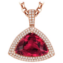 Tivon 18 Carat Rose Gold Trilliant Cut Pink Tourmaline and White Diamond Pendant