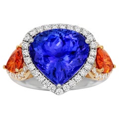 Tivon 18 Carat two tone Gold AAAA Tanzanite, Mandarin Garnet 
fine Diamond Ring