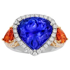 Tivon 18 Carat two tone Gold AAAA Tanzanite, Mandarin Garnet & fine Diamond Ring