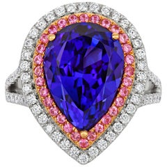 Tivon 18 Carat Two-Tone Gold AAAA+ Tanzanite, Pink Sapphire and Diamond Ring
