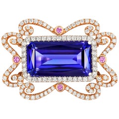 Tivon 18 Carat Two-Tone Gold AAAA Tanzanite, Pink Sapphire Diamond Cocktail Ring