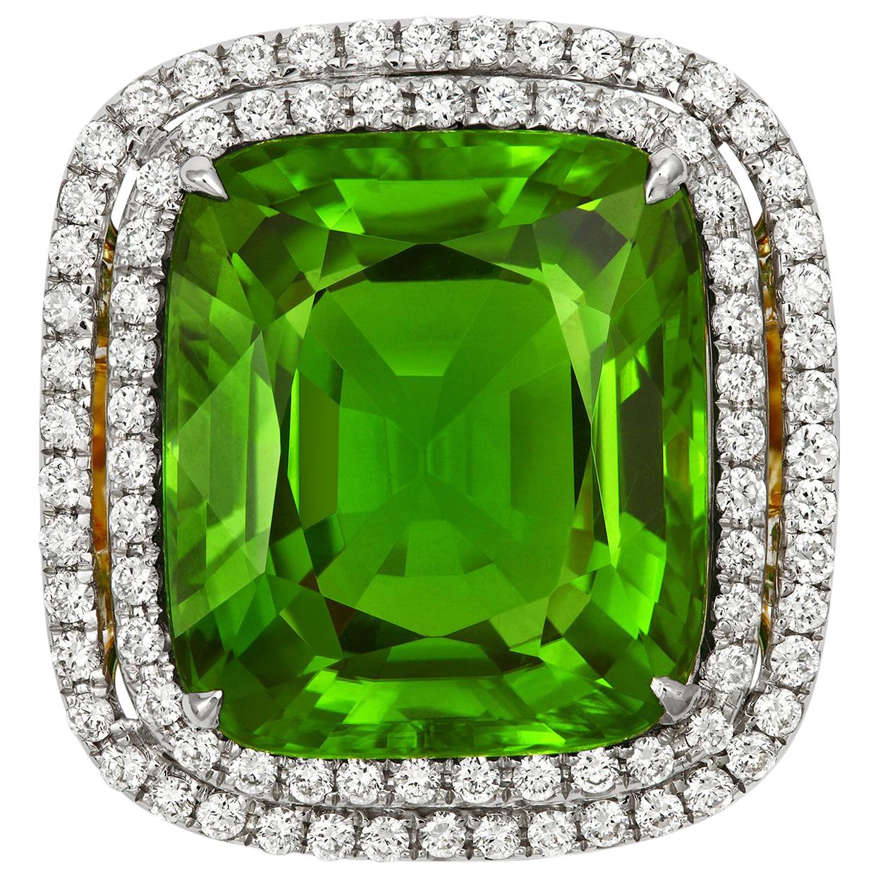 Tivon 18 Carat Two-Tone Gold Fine Peridot and Diamond Cocktail Ring For Sale