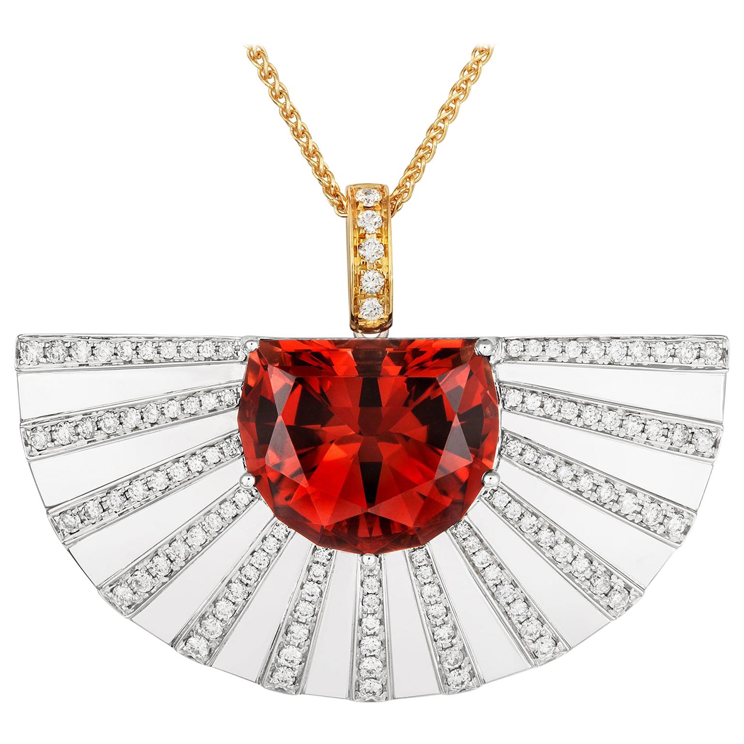 Tivon 18 Carat White and Yellow Gold Fancy-Cut Tourmaline and Diamond Pendant For Sale
