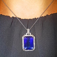 Tivon 18 Carat White Gold AAAA Emerald-Cut Tanzanite and Diamond Pendant