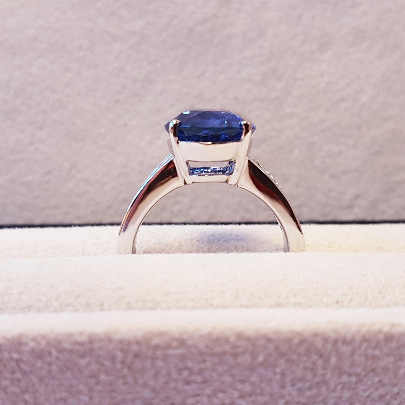 Modern Tivon 18 Carat White Gold Blue Sapphire and Diamond Dress Ring For Sale