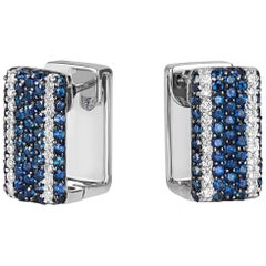 Tivon 18 Carat White Gold Diamond and Blue Sapphire Pave Set Clip Earrings