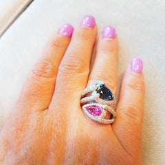 Tivon 18 Carat White Gold Fine Blue and Pink Sapphire and Diamond Cocktail Ring