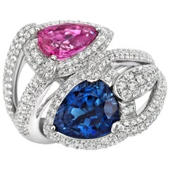Tivon 18 Carat White Gold Fine Blue and Pink Sapphire and Diamond Cocktail Ring